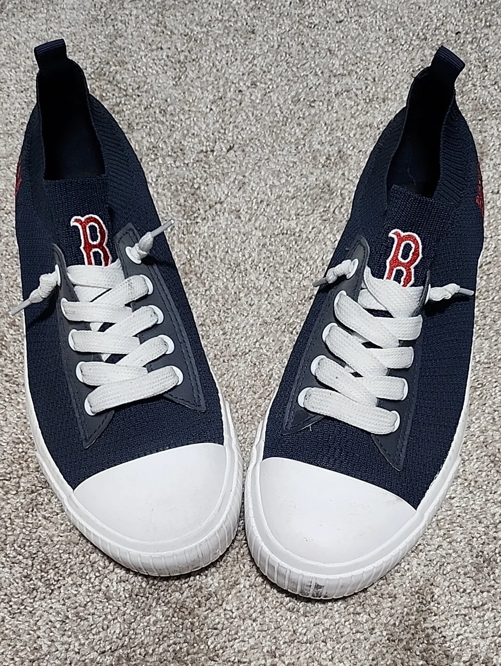 Women's Red Sox Navy Knit Slip-On Sneakers with White Toe
